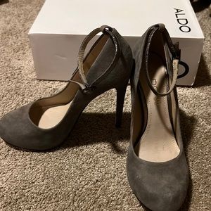 Gray suede pumps